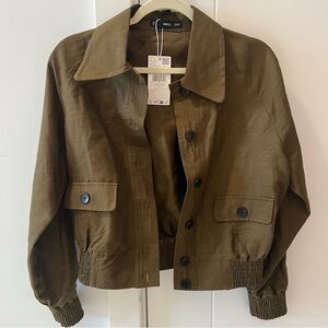 Mango Buttons Linen-Blend Jacket- Size XS; New with Tags